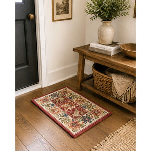 Vtg Safavieh Chelsea Collection Needlework Rug Floor Mat 100% Wool Floral Red